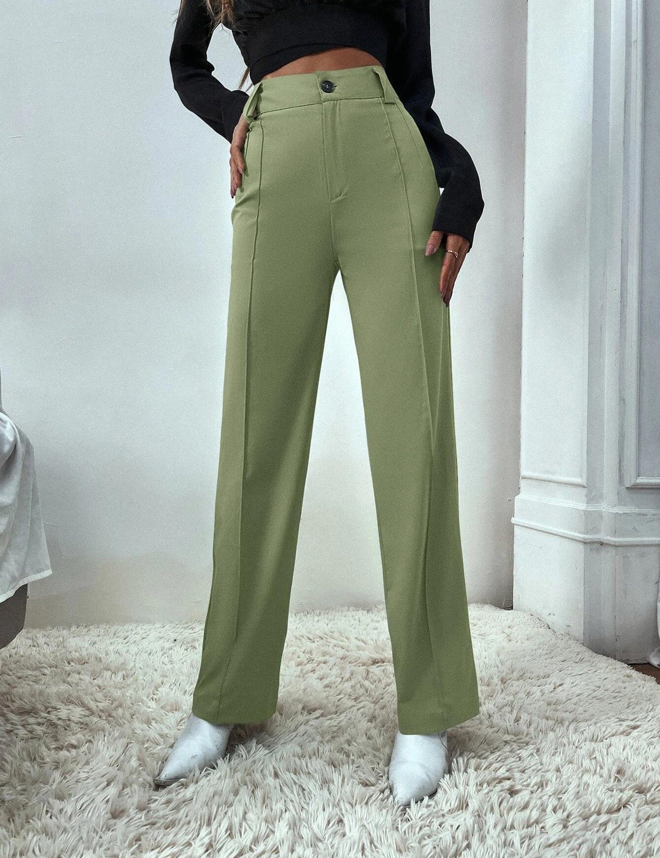 KOTTY Women Polyester Blend Green Solid Trousers