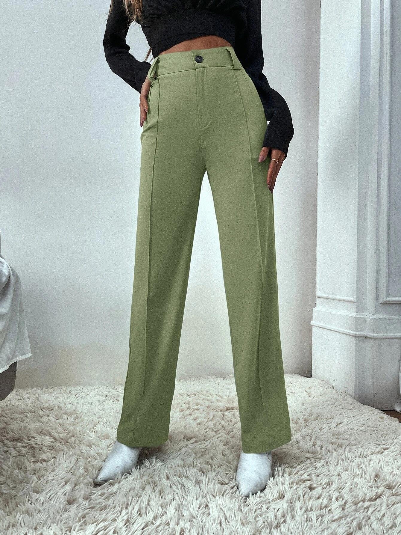 KOTTY Women Polyester Blend Green Solid Trousers