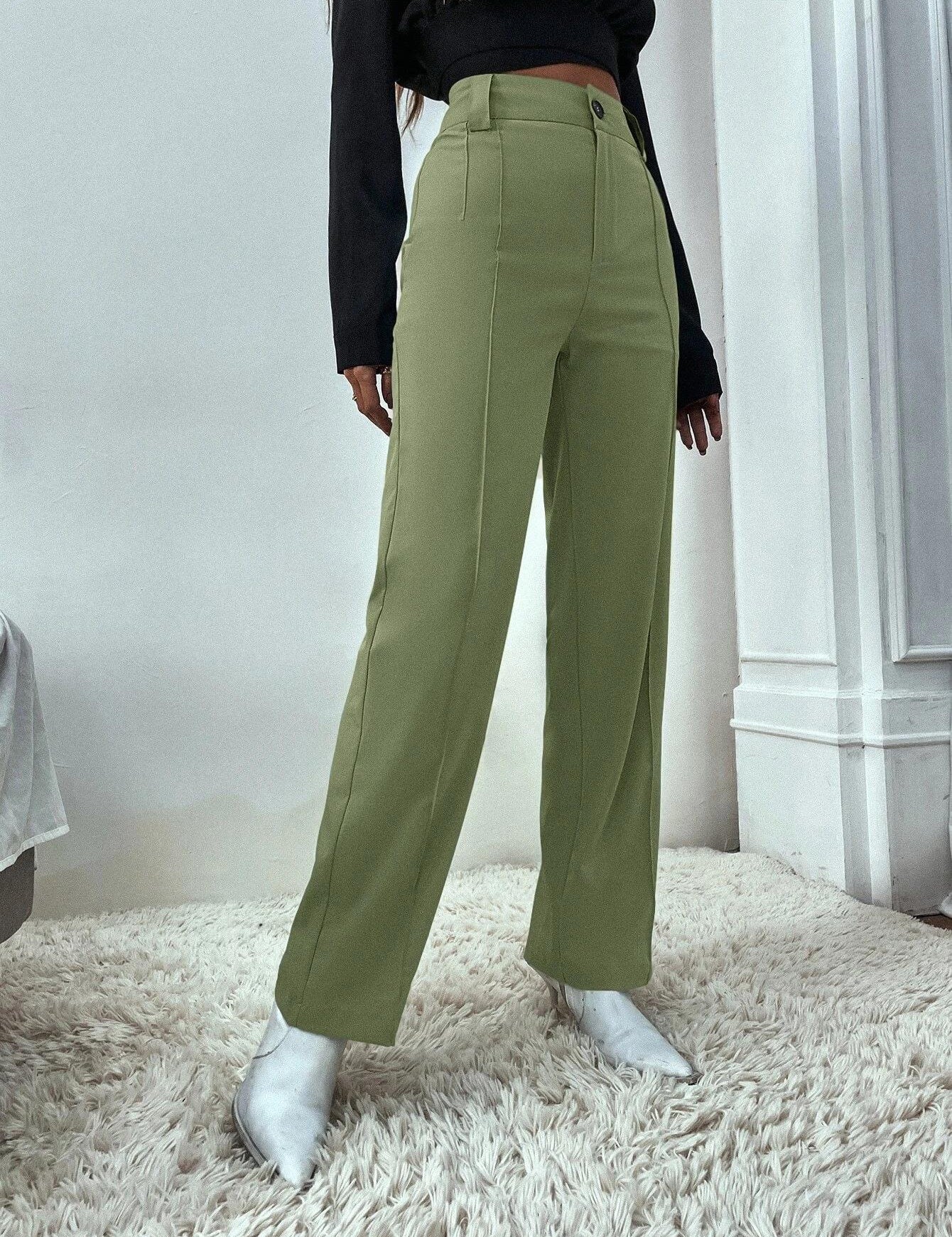 KOTTY Women Polyester Blend Green Solid Trousers
