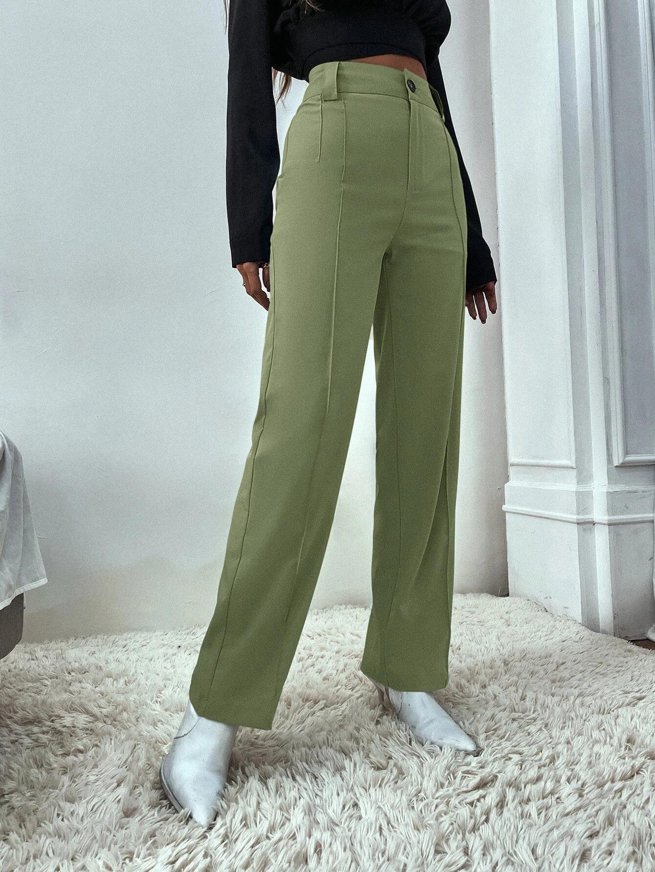 KOTTY Women Polyester Blend Green Solid Trousers