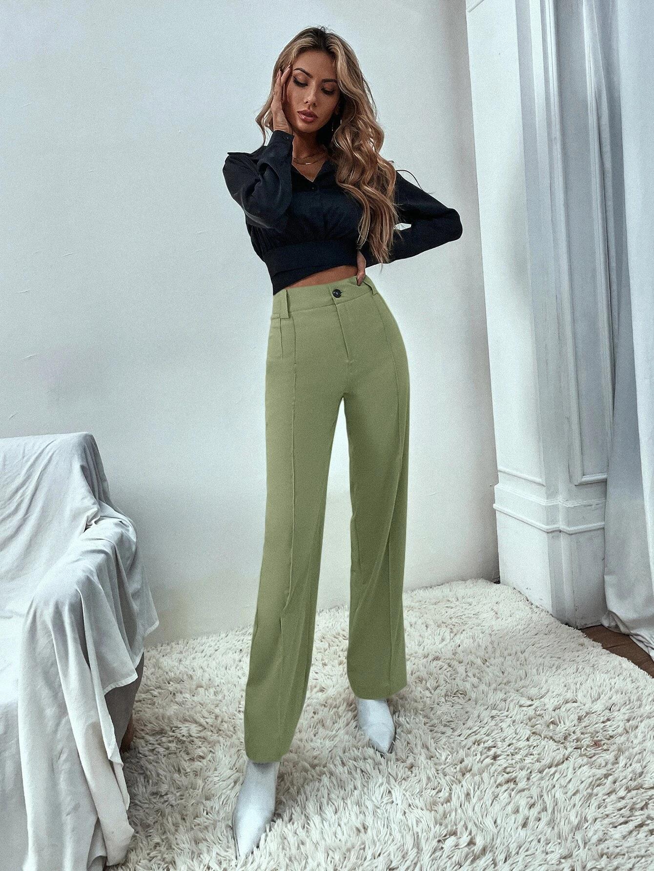 KOTTY Women Polyester Blend Green Solid Trousers