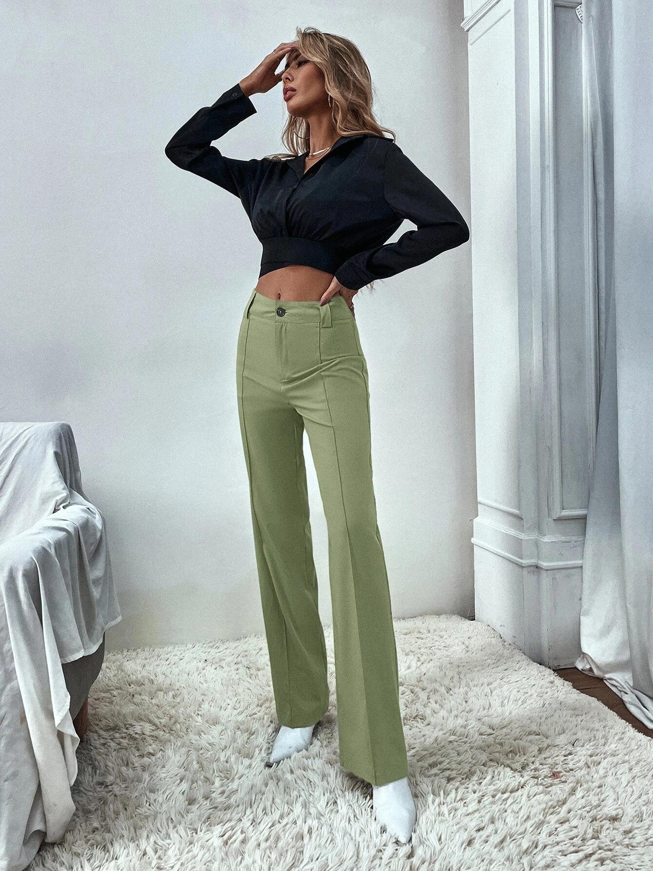 KOTTY Women Polyester Blend Green Solid Trousers