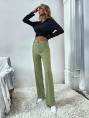 KOTTY Women Polyester Blend Green Solid Trousers