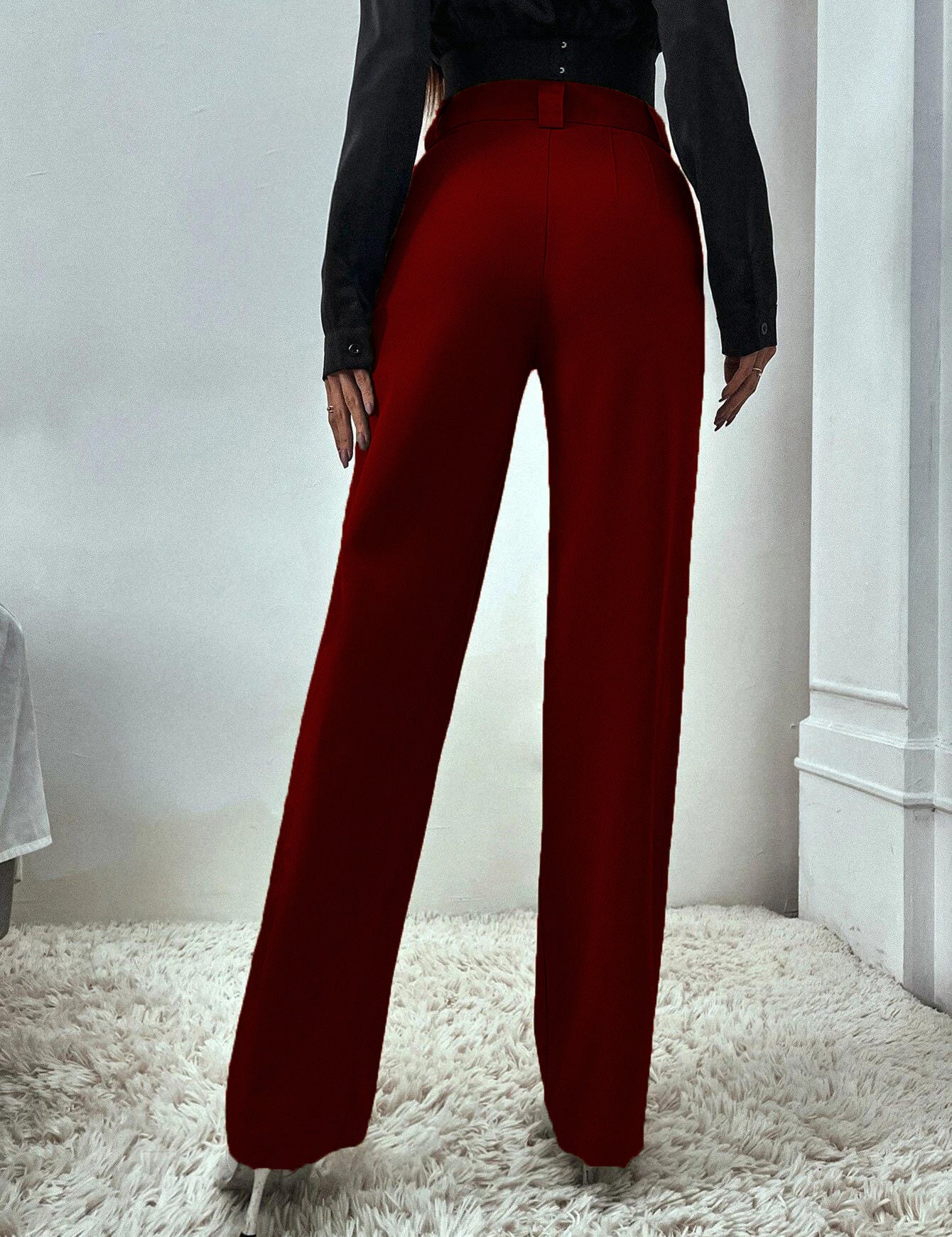 KOTTY Womens Solid Polyester Blend Cherry Maroon Trousers