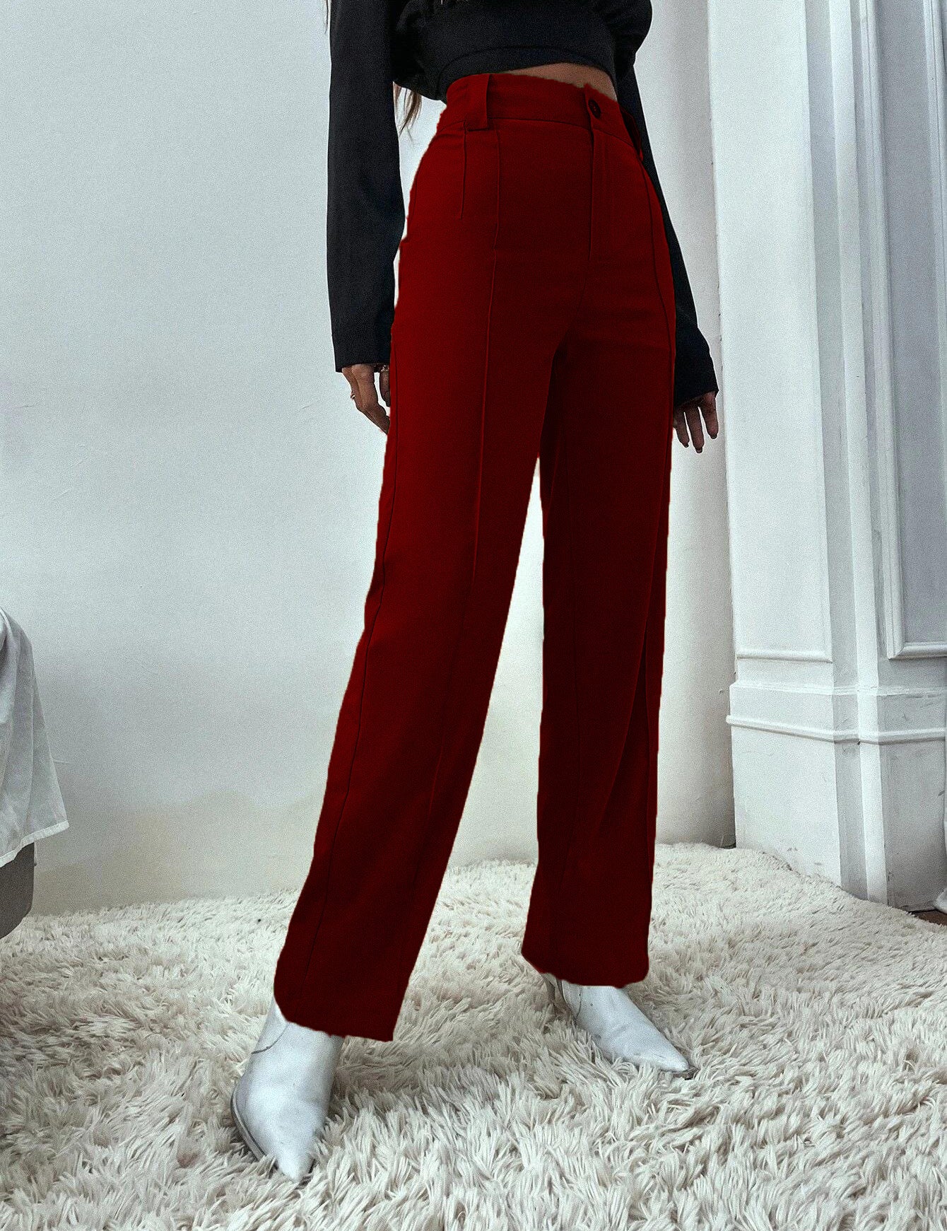 KOTTY Womens Solid Polyester Blend Cherry Maroon Trousers
