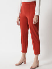 KOTTY Women Solid Polyester Blend Red Orange Trousers