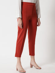 KOTTY Women Solid Polyester Blend Red Orange Trousers