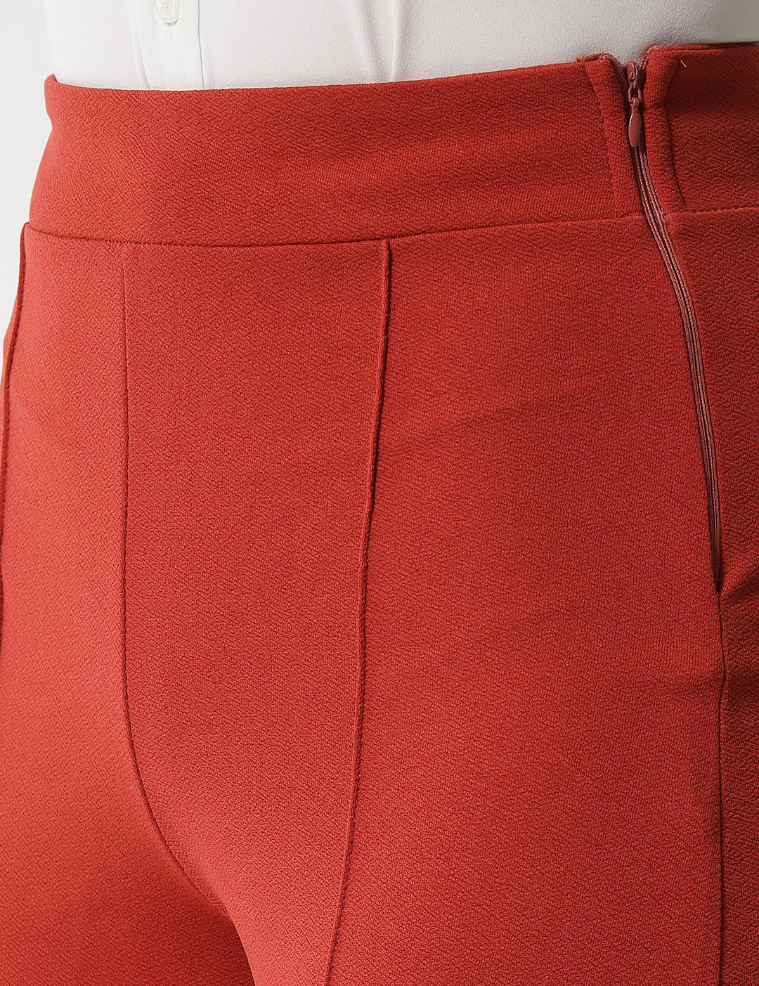 KOTTY Women Solid Polyester Blend Red Orange Trousers