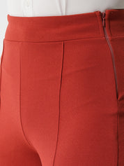 KOTTY Women Solid Polyester Blend Red Orange Trousers