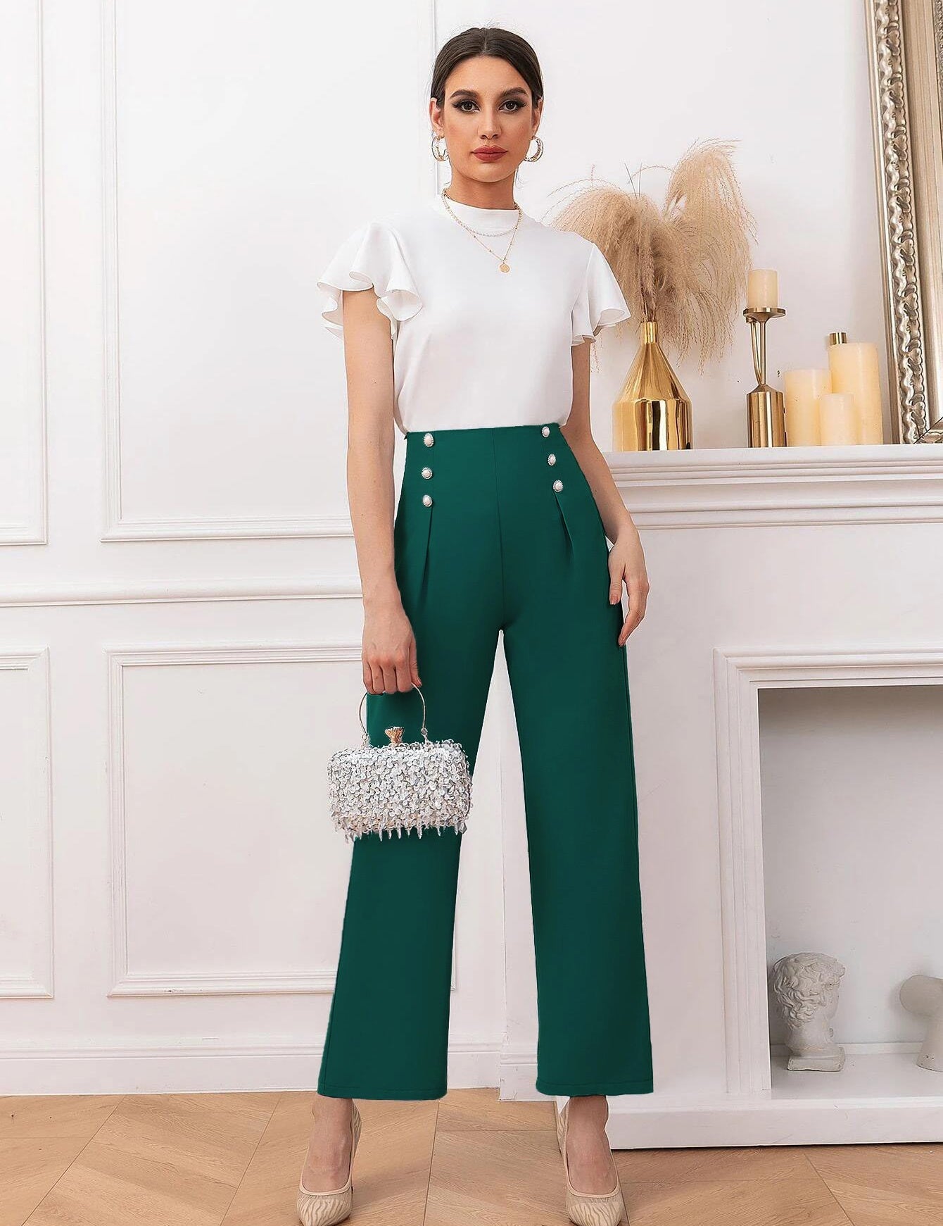 KOTTY Regular Fit Women Dark Green Trousers 