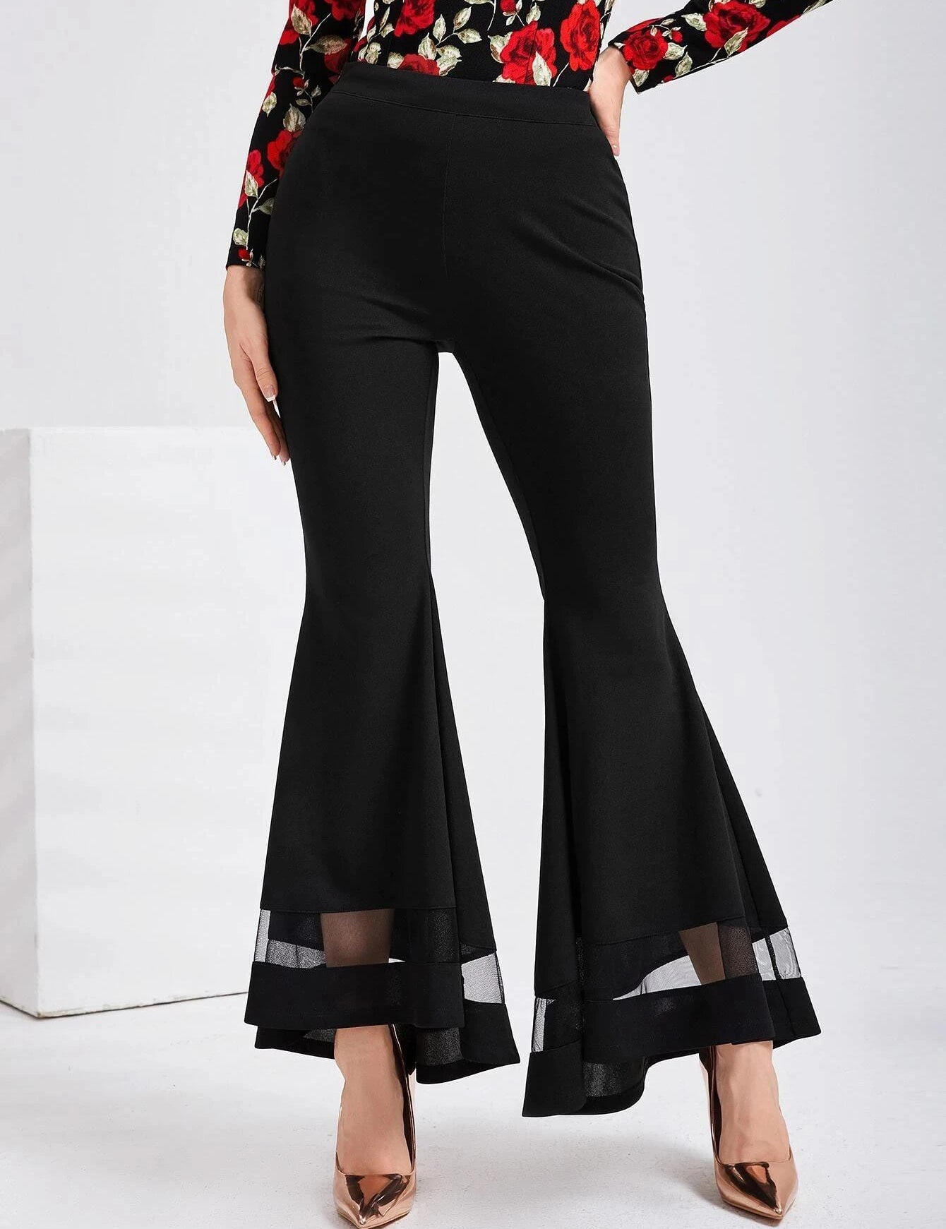 KOTTY Flared Women Black Trousers 