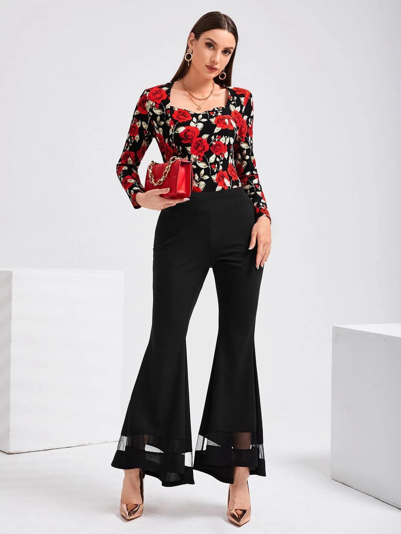 KOTTY Flared Women Black Trousers 
