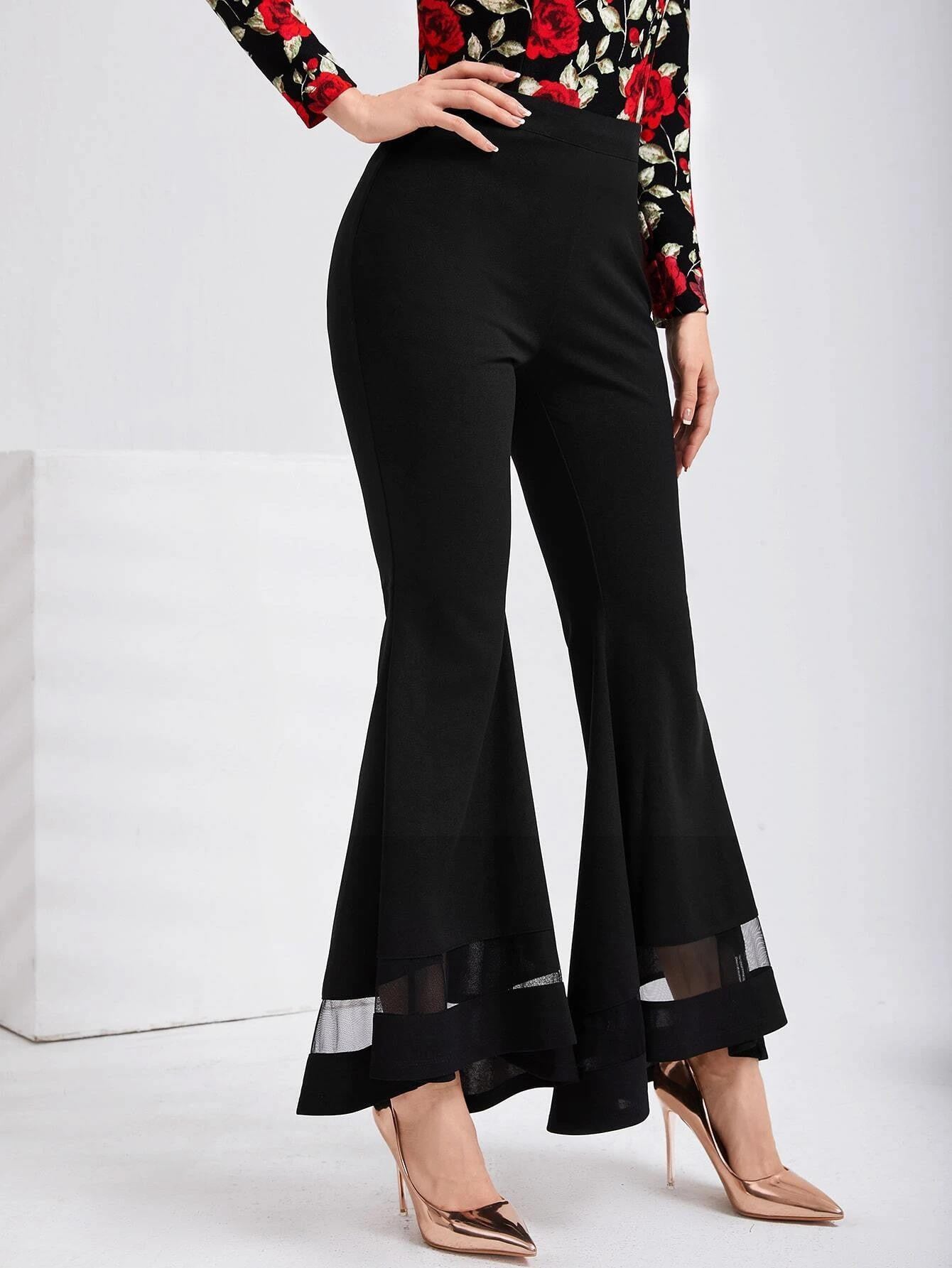 KOTTY Flared Women Black Trousers 