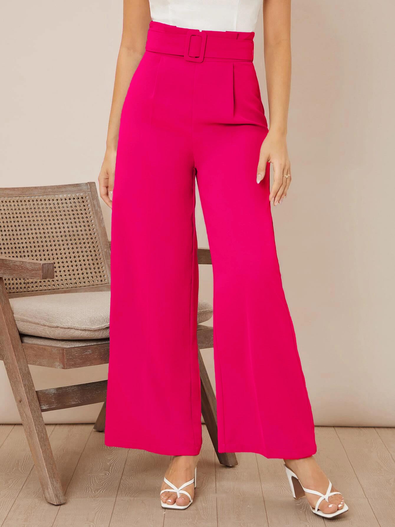 KOTTY Women Regular length Rose Pink Solid Trousers