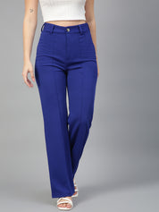 KOTTY Women Solid Polyester Blend Dark Sapphire Blue Trouser