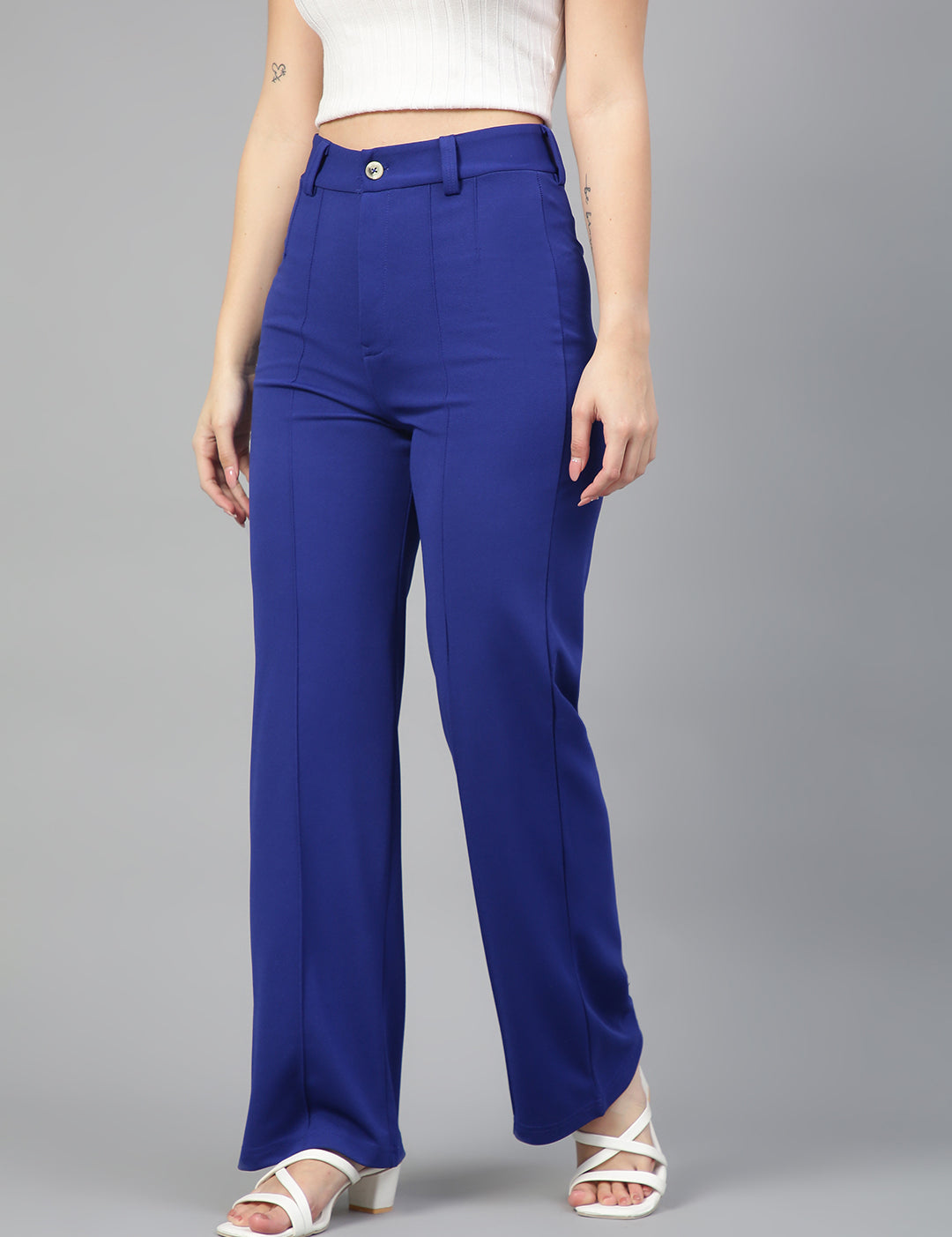 KOTTY Women Solid Polyester Blend Dark Sapphire Blue Trouser
