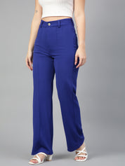 KOTTY Women Solid Polyester Blend Dark Sapphire Blue Trouser