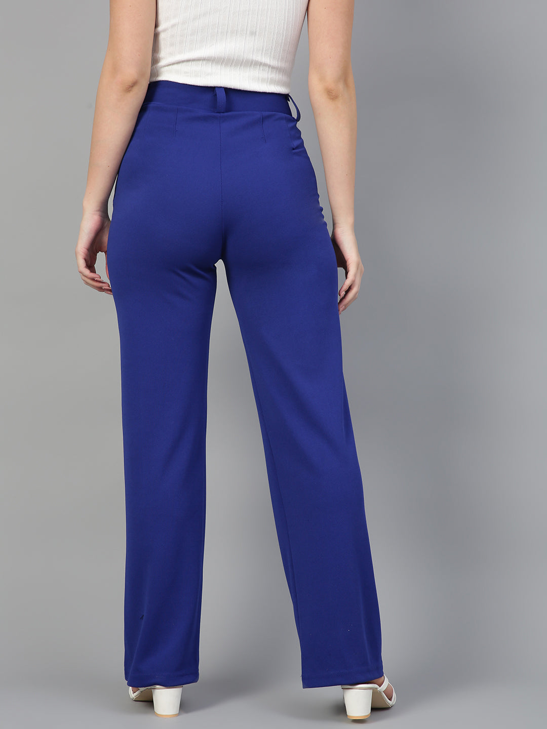 KOTTY Women Solid Polyester Blend Dark Sapphire Blue Trouser