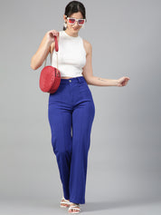 KOTTY Women Solid Polyester Blend Dark Sapphire Blue Trouser