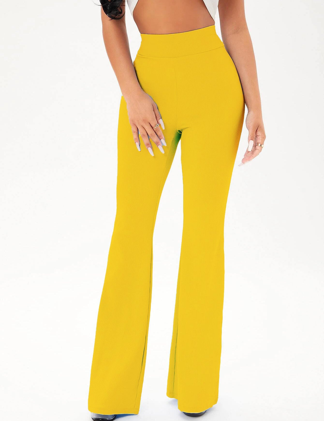KOTTY Flared Women Yellow Trousers 