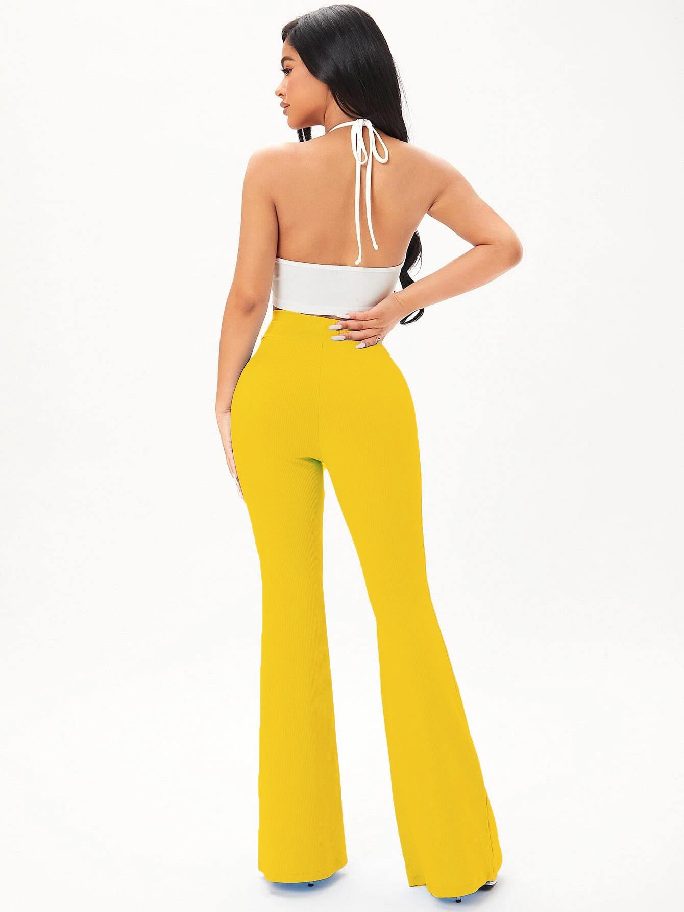KOTTY Flared Women Yellow Trousers 