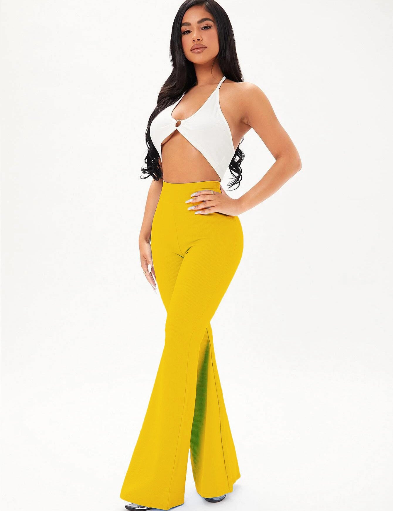 KOTTY Flared Women Yellow Trousers 