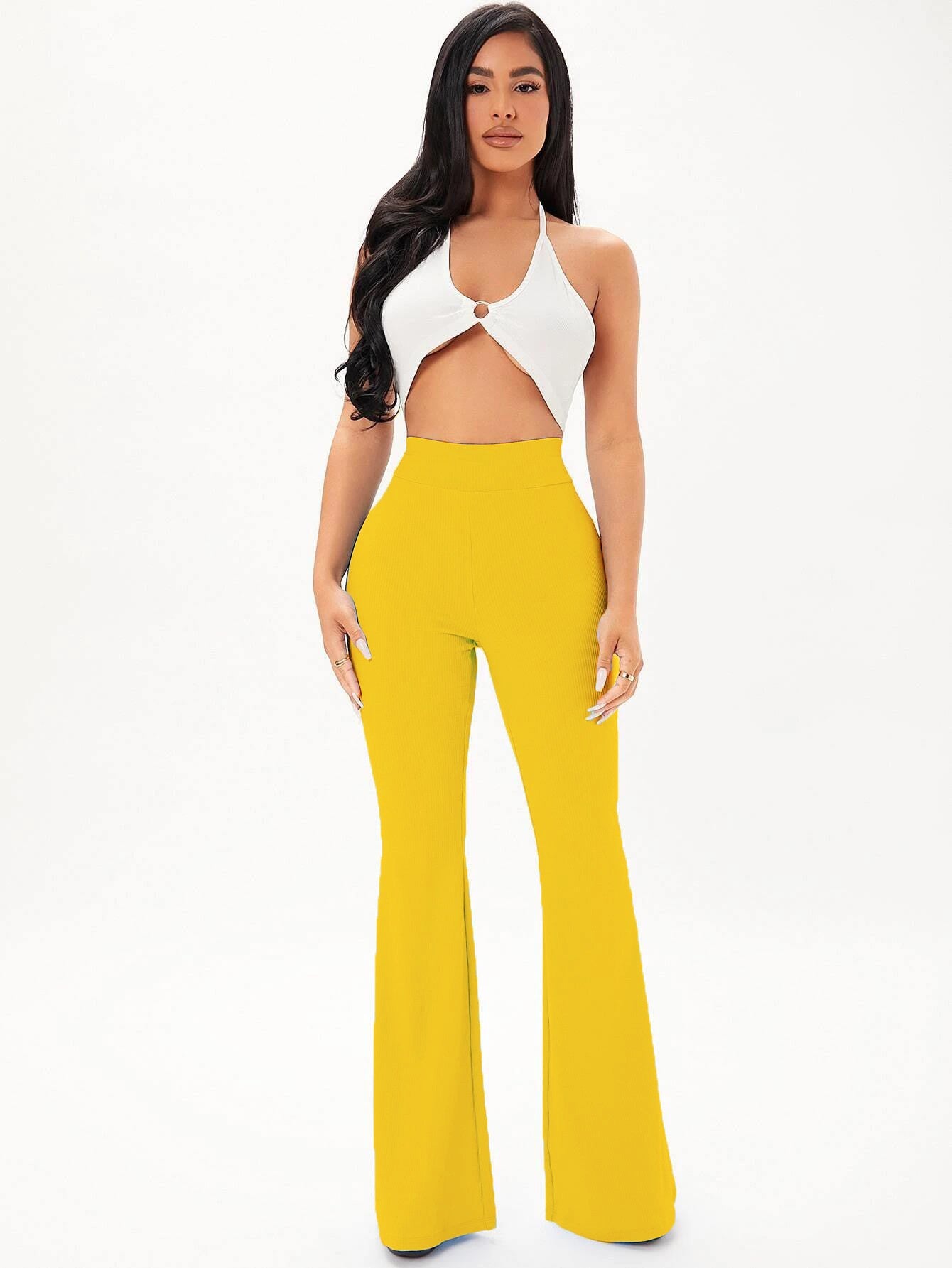 KOTTY Flared Women Yellow Trousers 