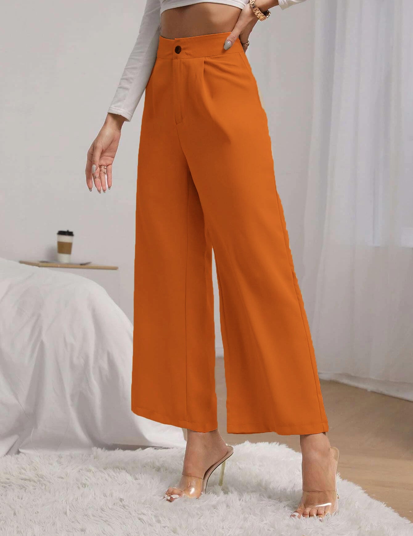 KOTTY Womens Solid Attractive High Rise Pant