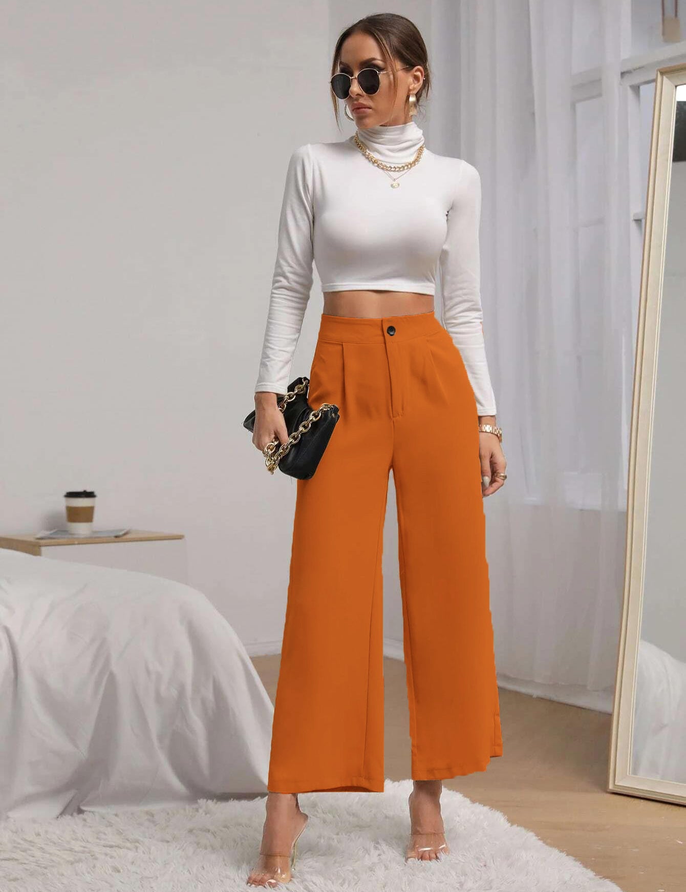 KOTTY Womens Solid Attractive High Rise Pant