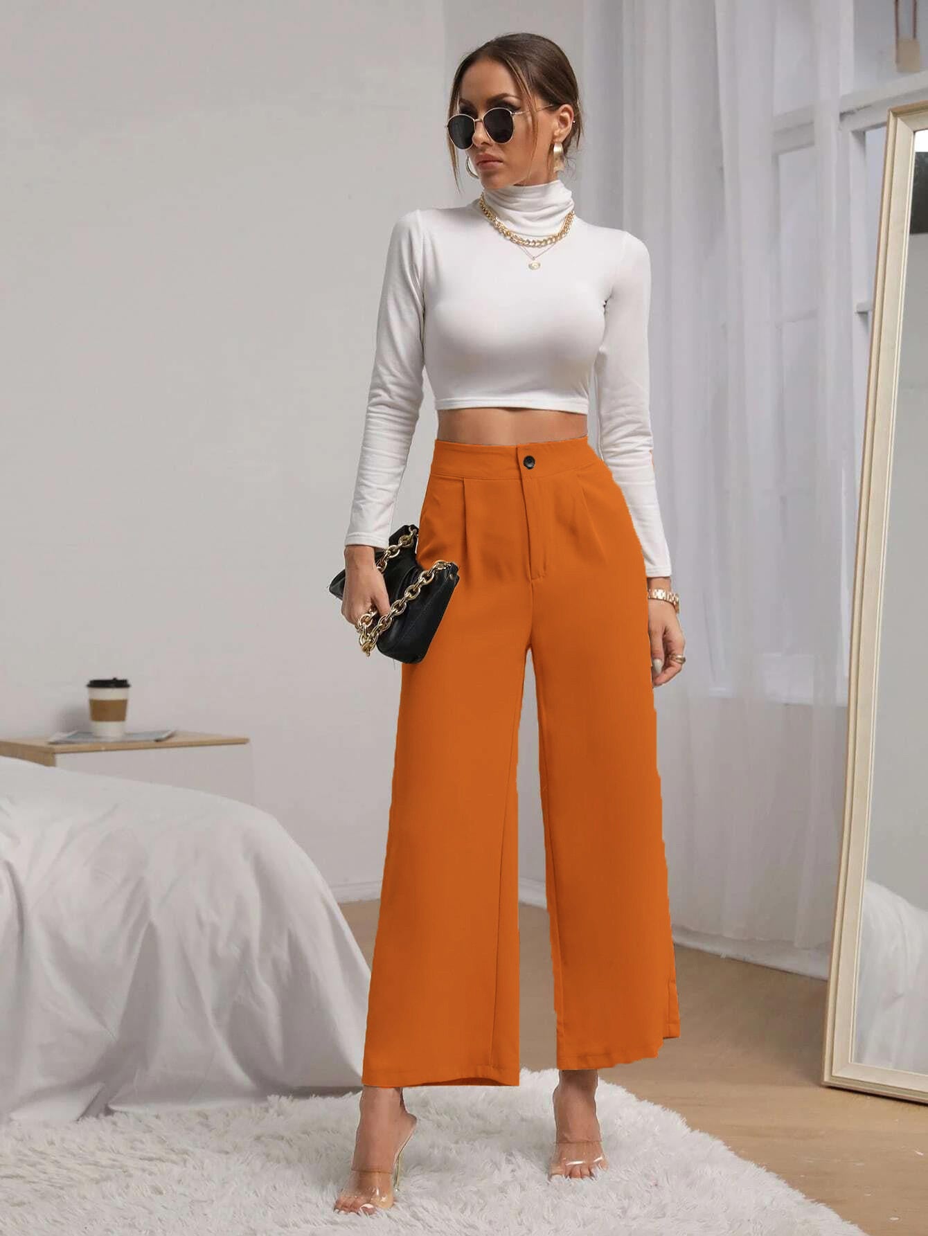 KOTTY Womens Solid Attractive High Rise Pant