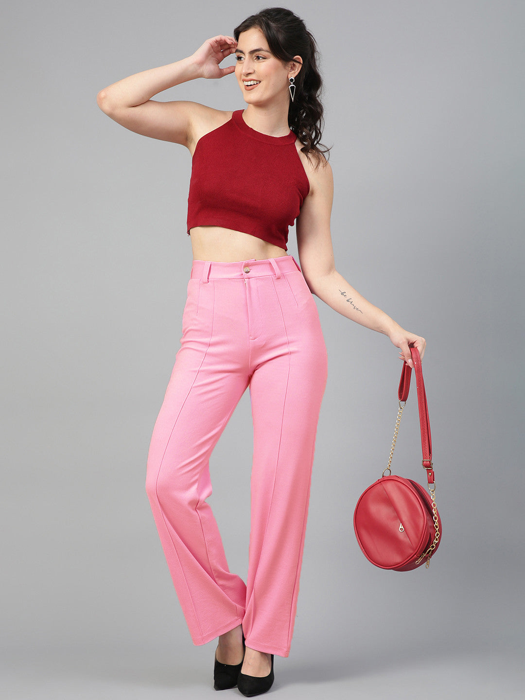 KOTTY Womens Solid Attractive High Rise Pant