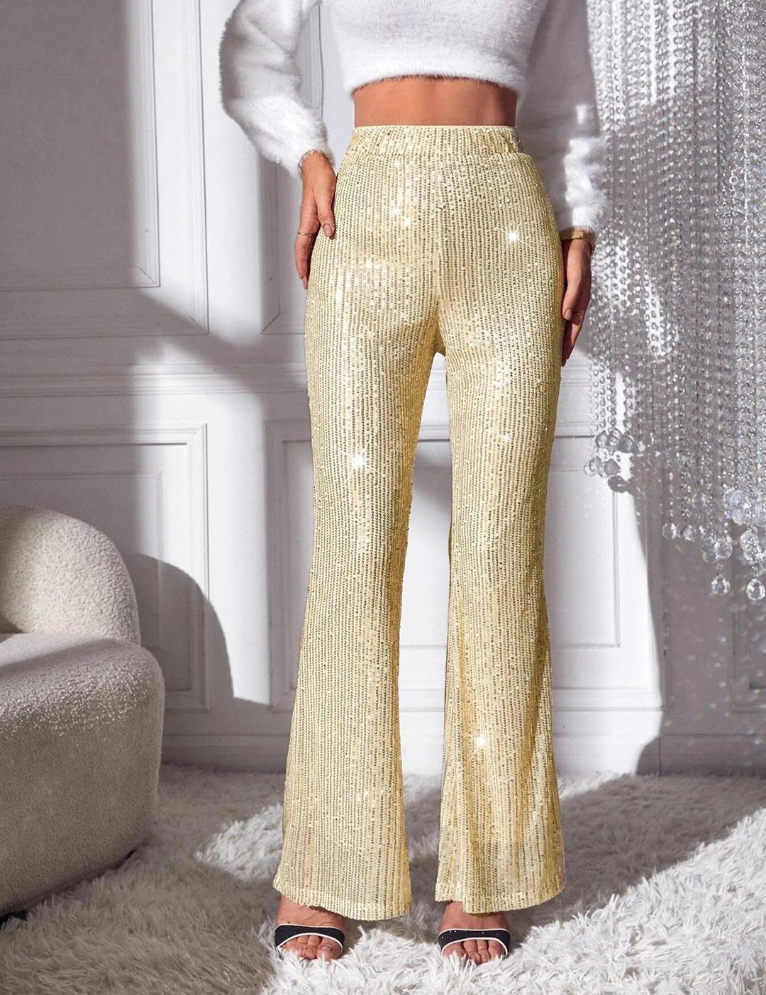 KOTTY Flared Women Cream Trousers 