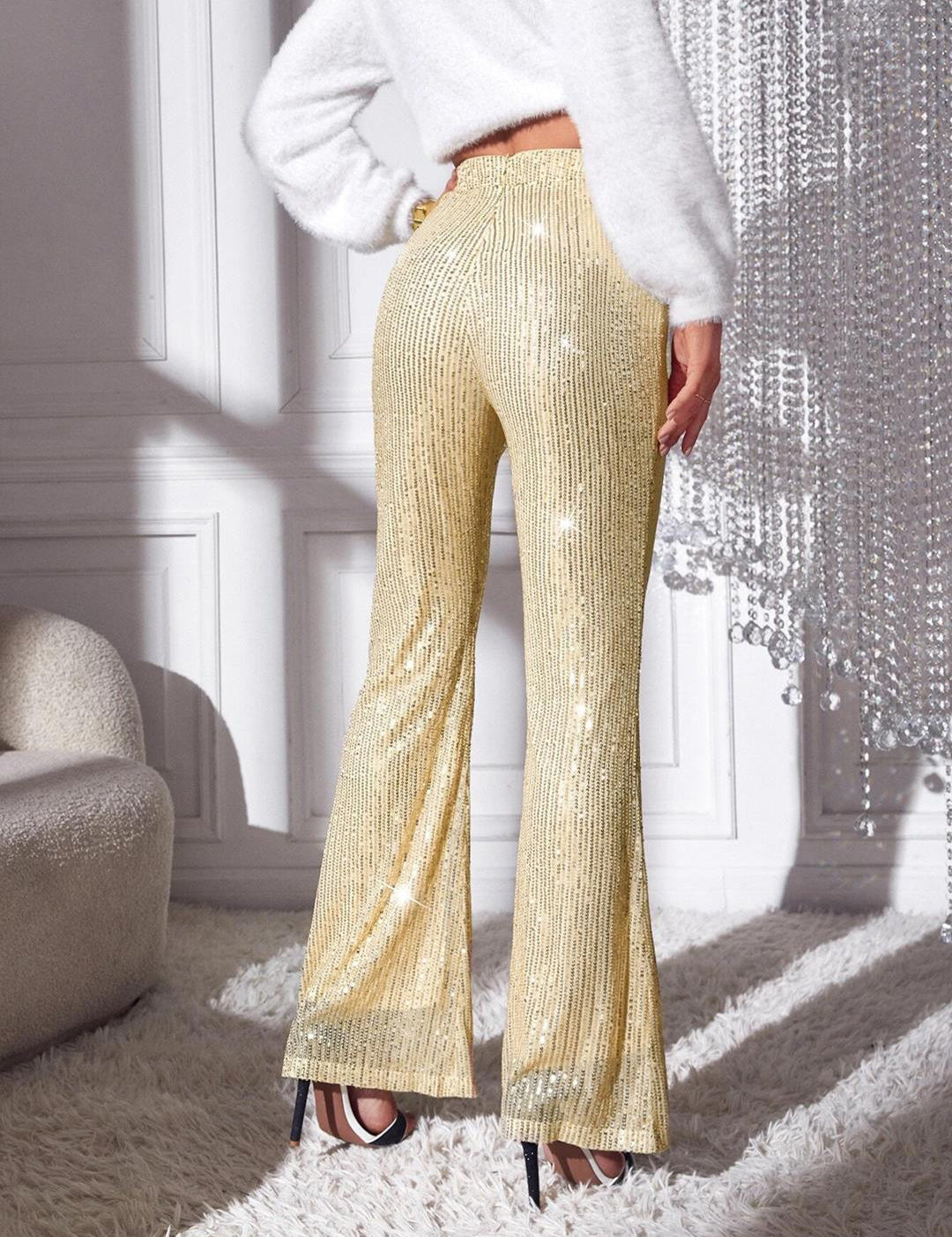 KOTTY Flared Women Cream Trousers 