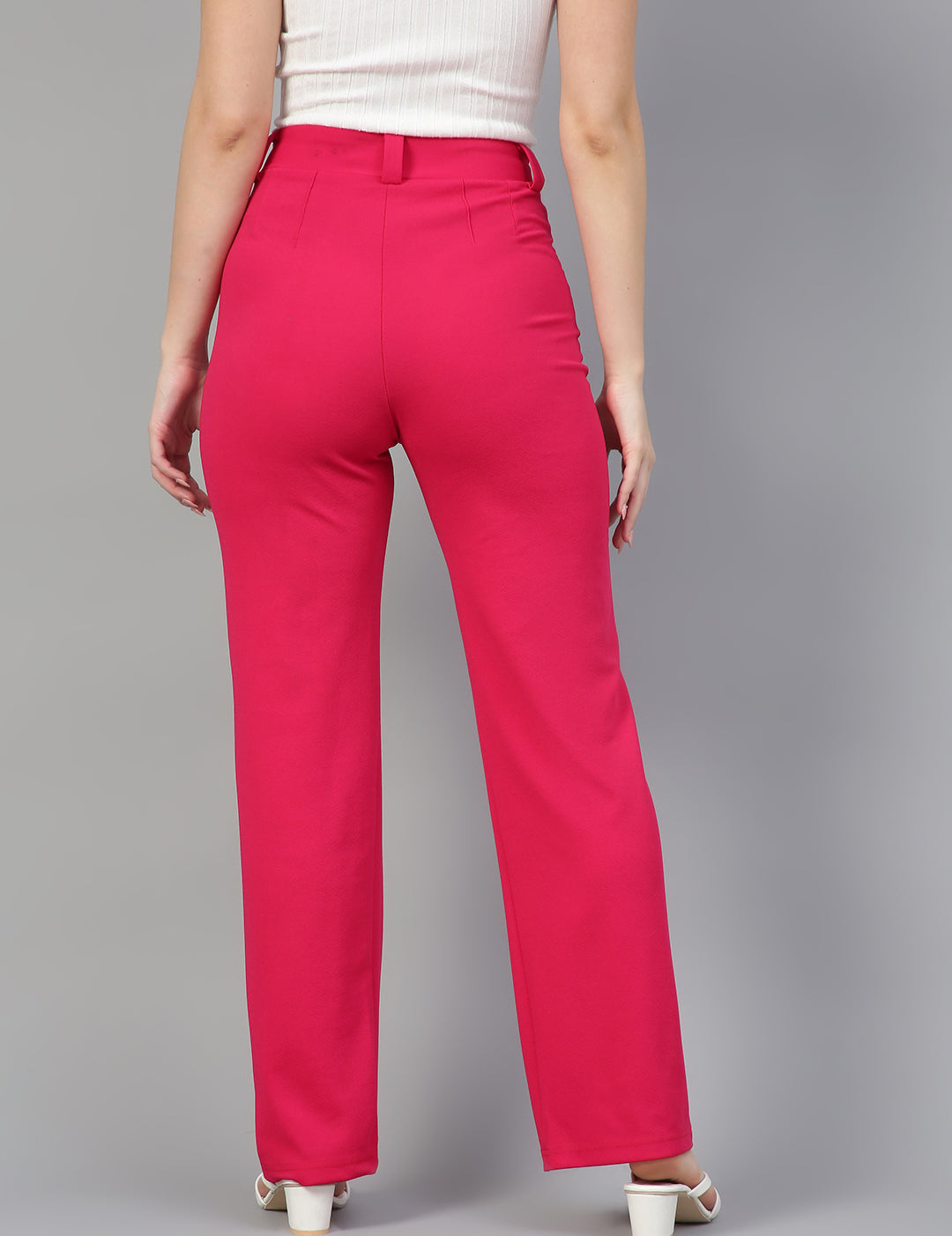 KOTTY Womens High Rise Viscose Rayon Solid Trousers Rani Pink