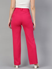 KOTTY Womens High Rise Viscose Rayon Solid Trousers Rani Pink