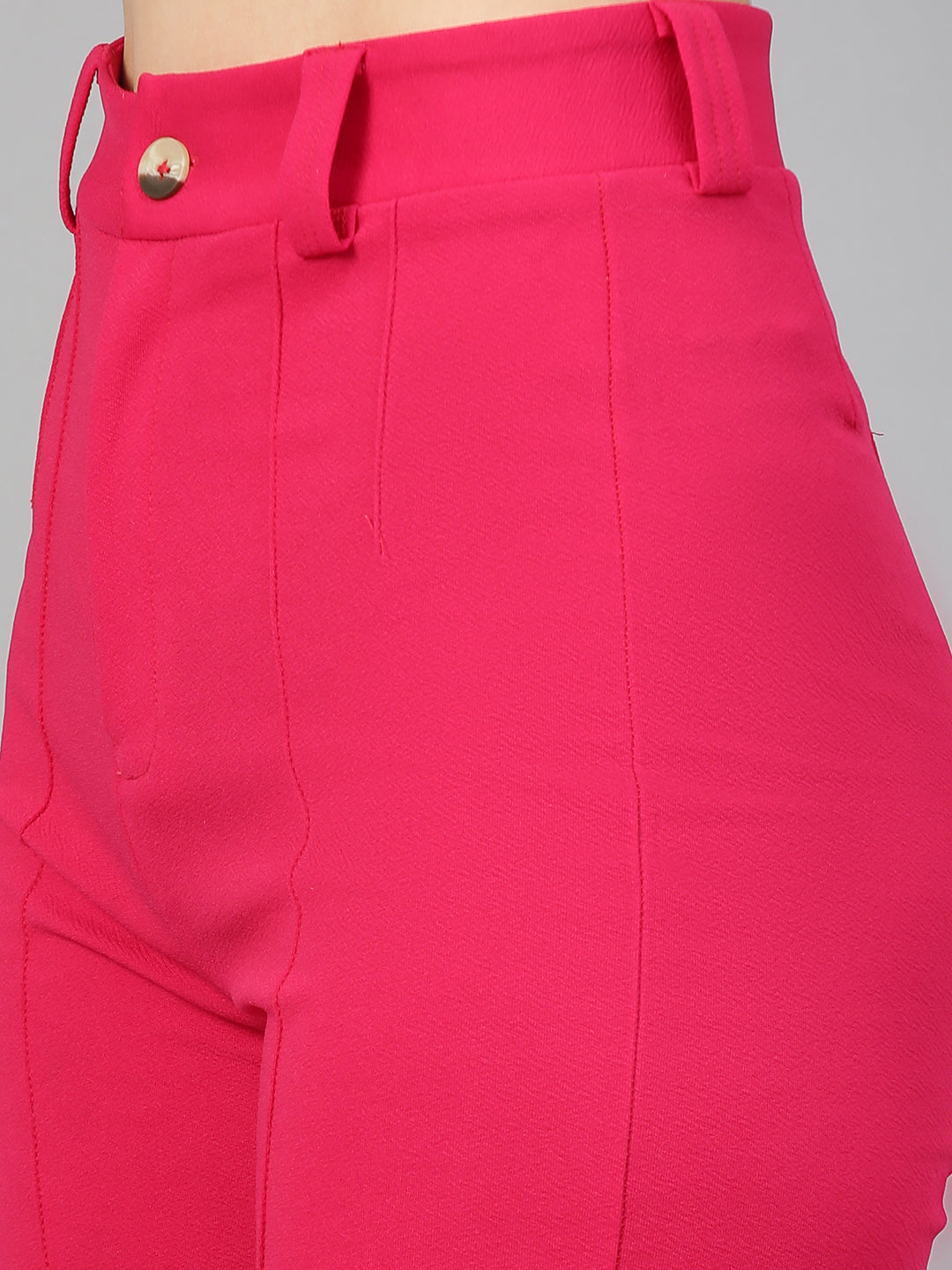 KOTTY Womens High Rise Viscose Rayon Solid Trousers Rani Pink