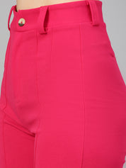 KOTTY Womens High Rise Viscose Rayon Solid Trousers Rani Pink