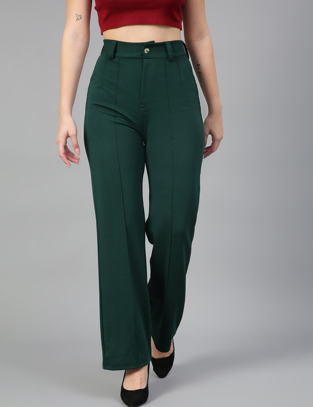 KOTTY Womens High Rise Viscose Rayon Solid Trousers