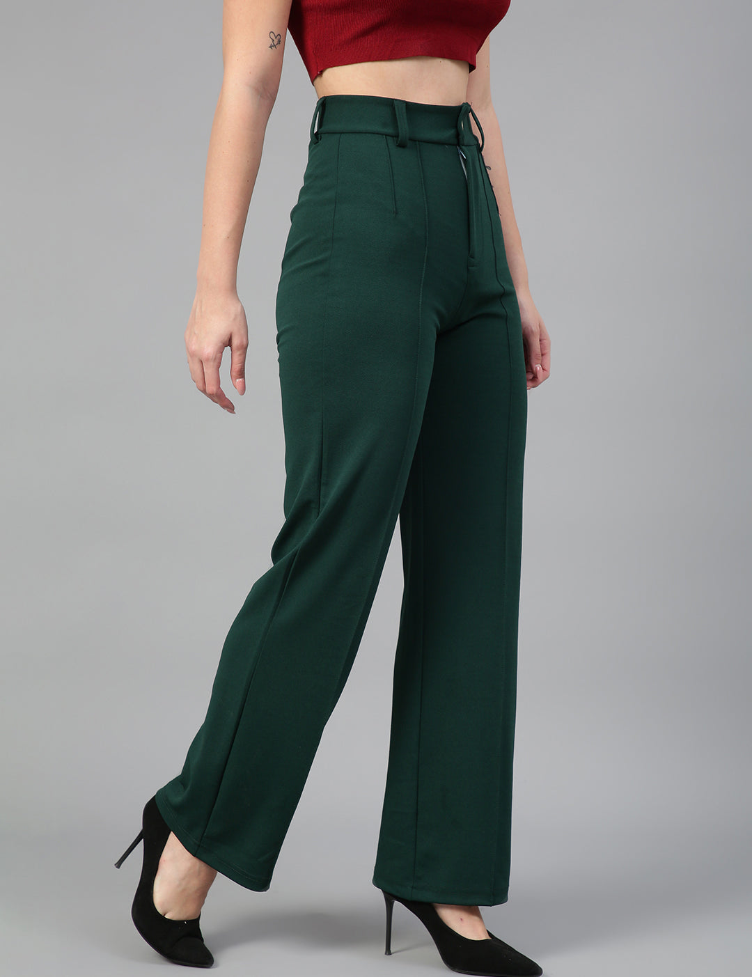 KOTTY Womens High Rise Viscose Rayon Solid Trousers