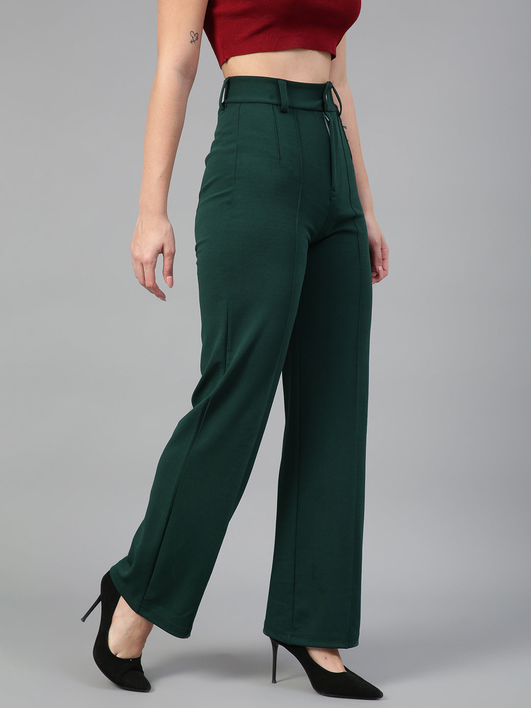 KOTTY Womens High Rise Viscose Rayon Solid Trousers