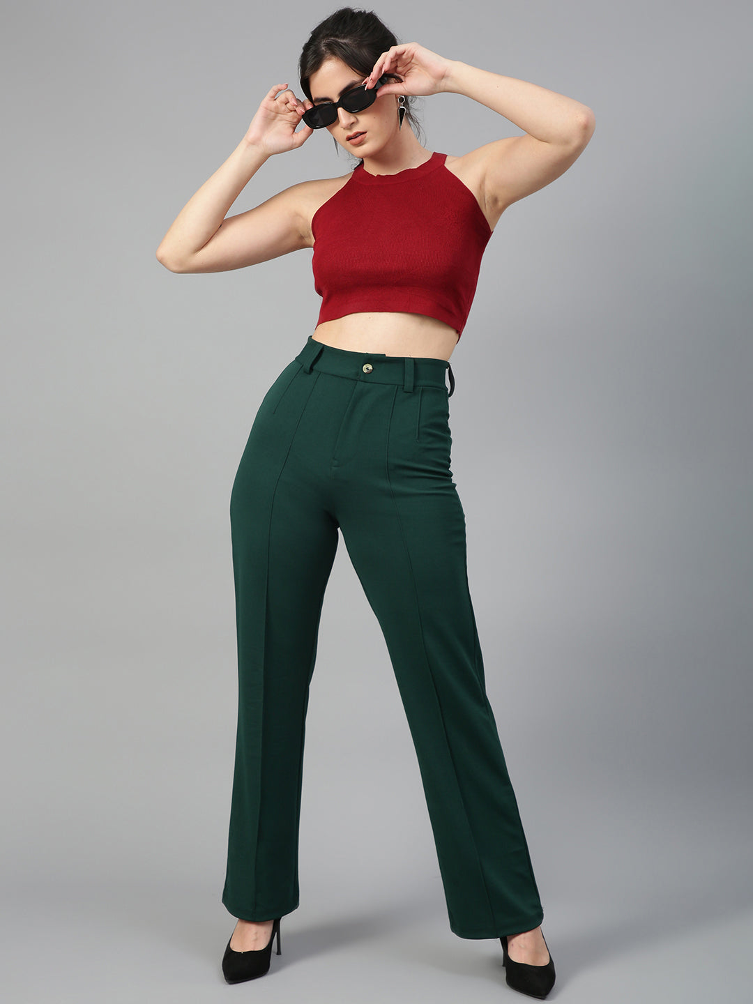 KOTTY Womens High Rise Viscose Rayon Solid Trousers