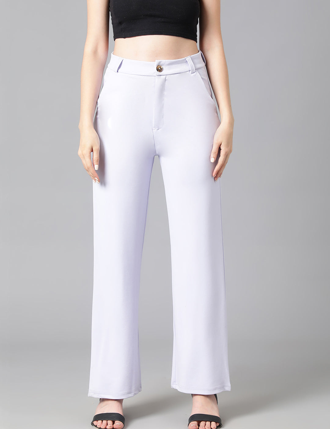 KOTTY Women's High Rise Cotton Blend Relaxed Fit Trousers