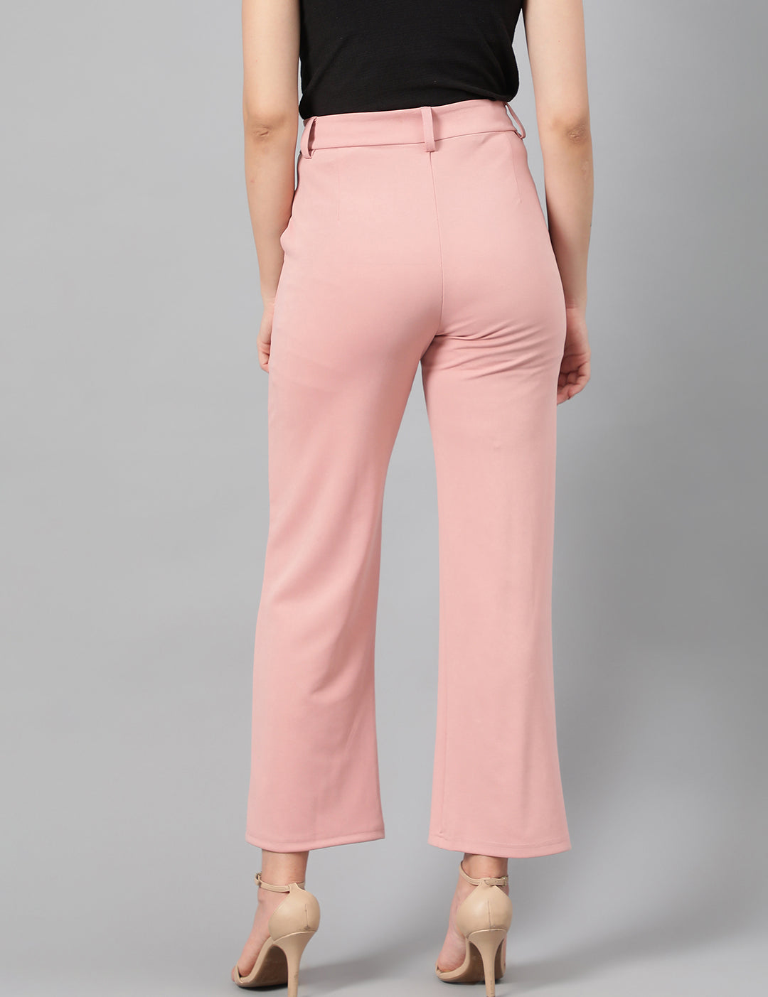 KOTTY Women's High Rise Cotton Blend Relaxed Fit Trousers Peach Pink