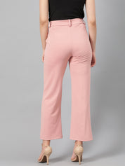 KOTTY Women's High Rise Cotton Blend Relaxed Fit Trousers Peach Pink