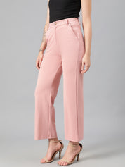 KOTTY Women's High Rise Cotton Blend Relaxed Fit Trousers Peach Pink