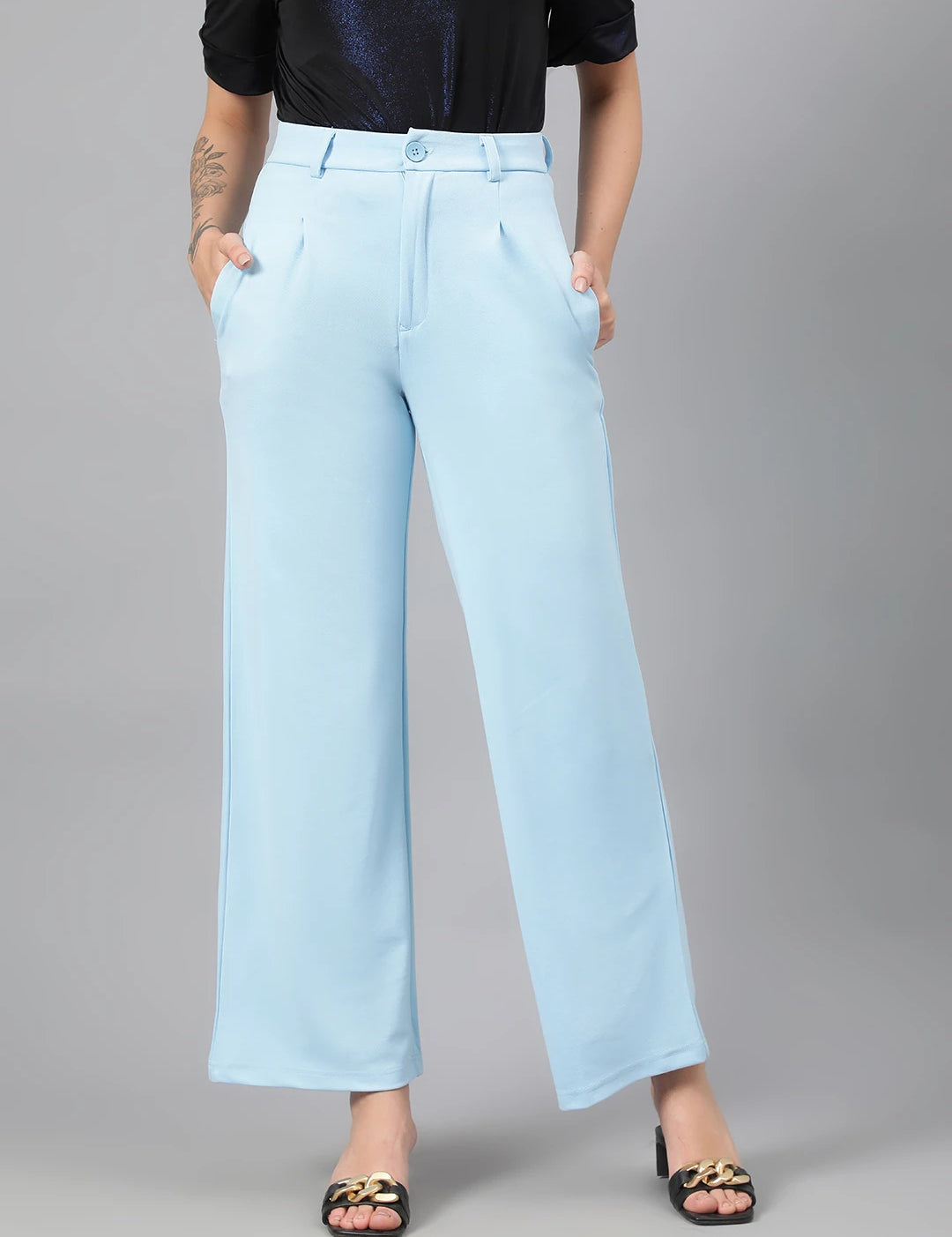 KOTTY Regular Fit Women Light Blue Trousers 