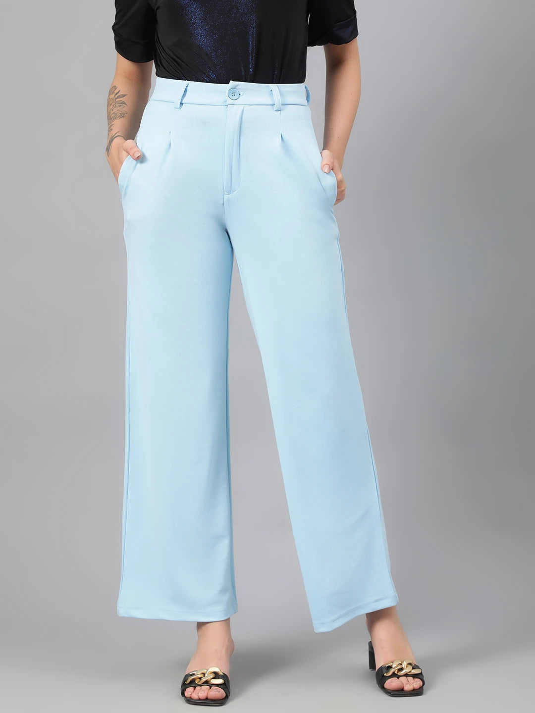 KOTTY Regular Fit Women Light Blue Trousers 