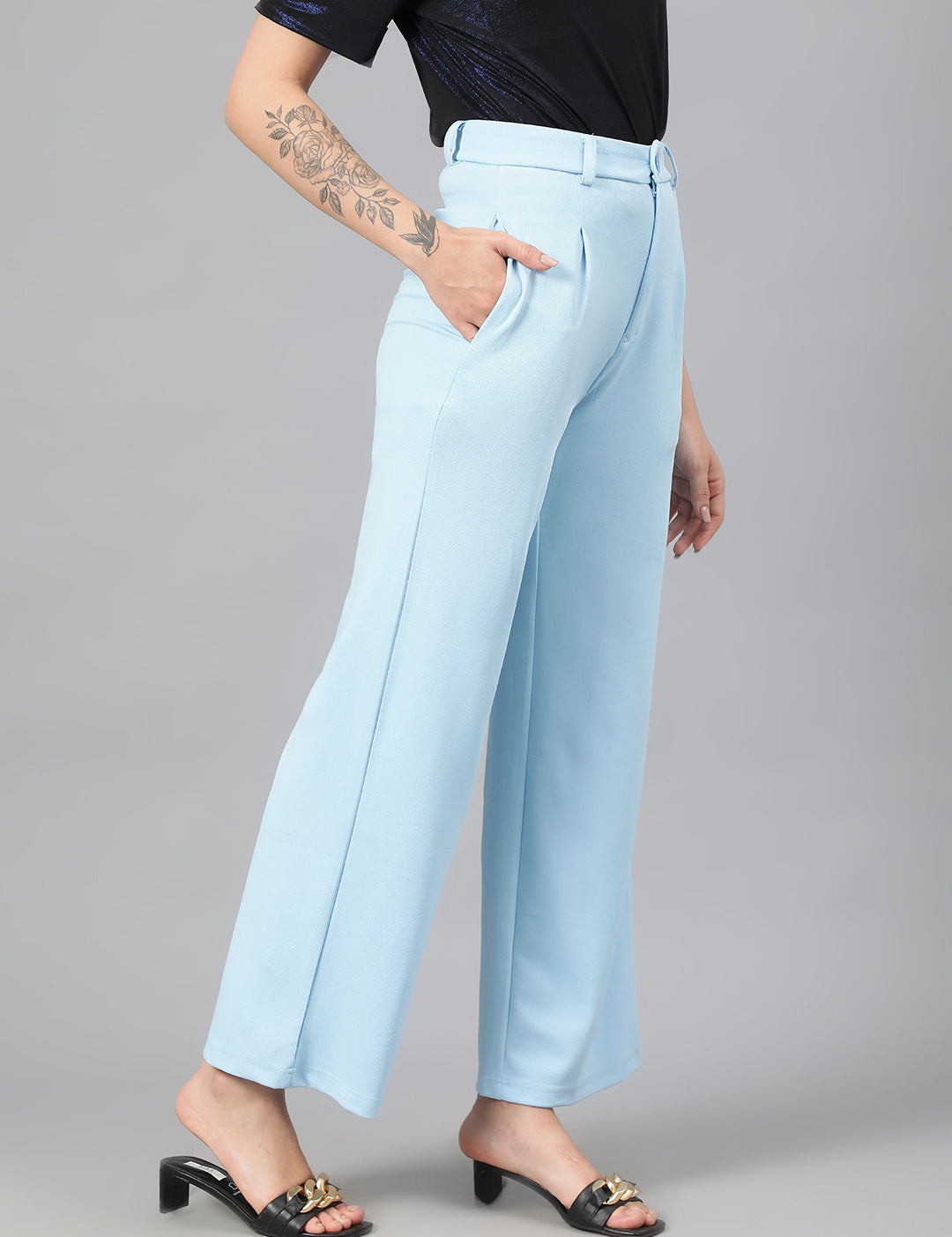 KOTTY Regular Fit Women Light Blue Trousers 