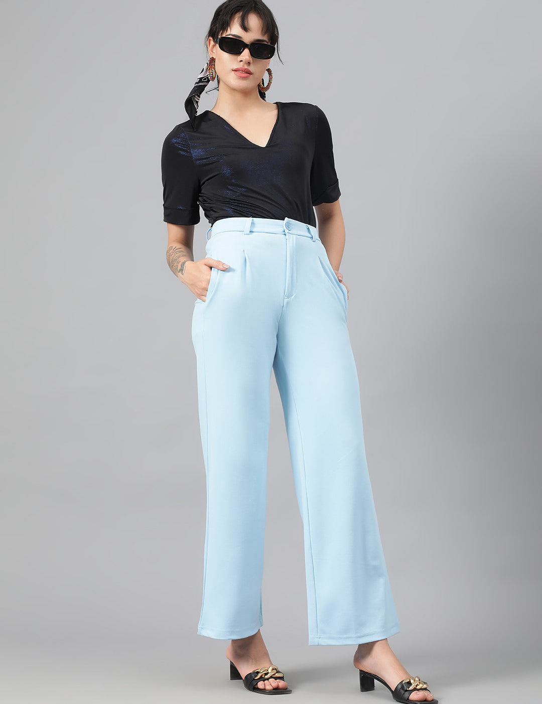 KOTTY Regular Fit Women Light Blue Trousers 