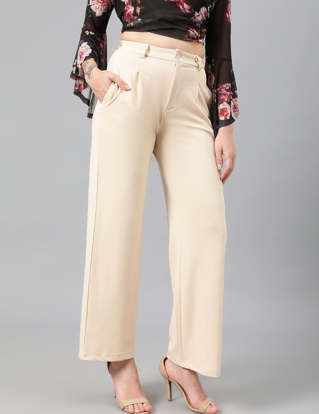 KOTTY Regular Fit Women Beige Trousers 